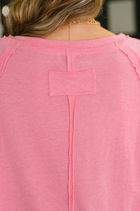 Raglan Sleeve Exposed Seam Top in Fuchsia