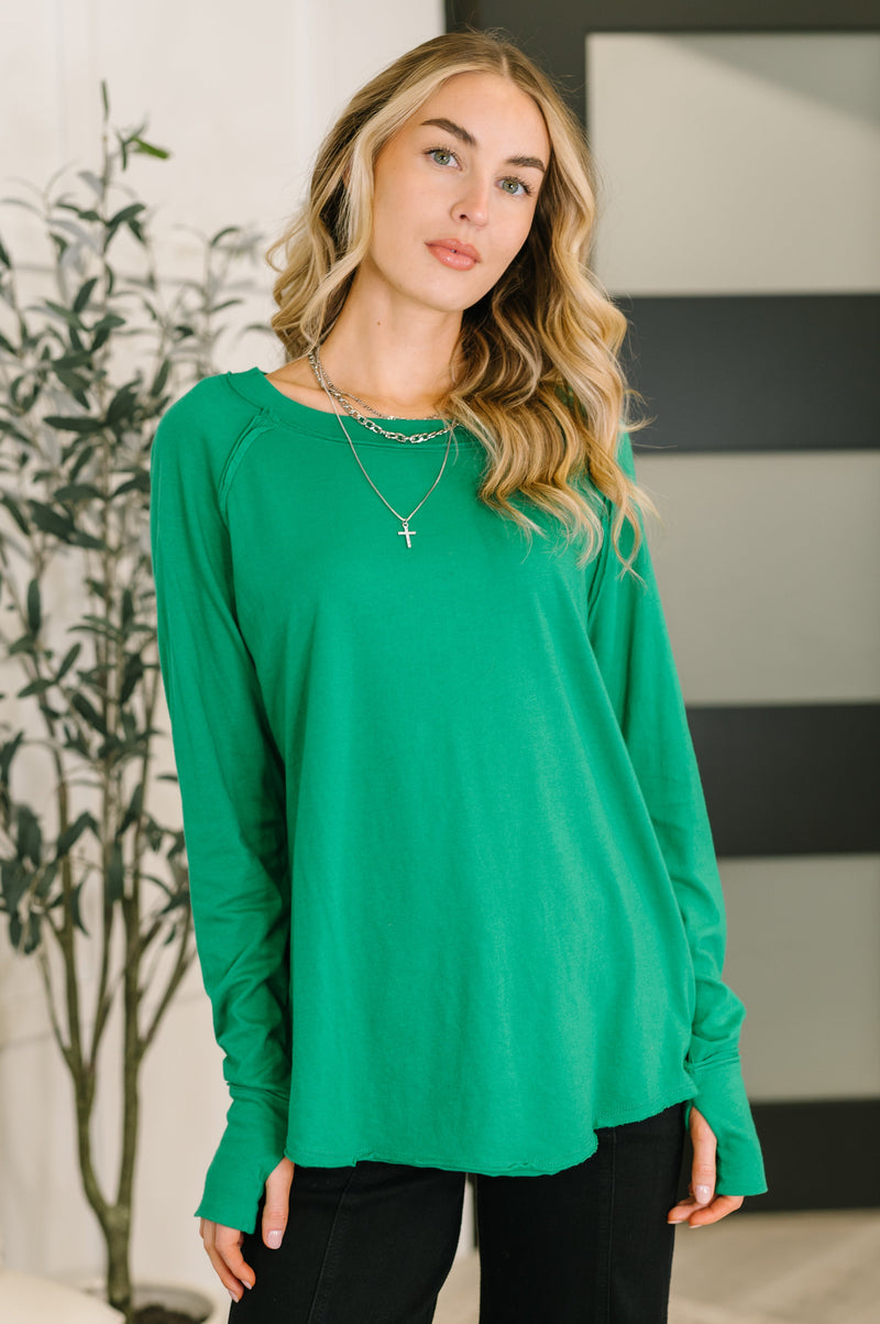 Raglan Sleeve Exposed Seam Top in Kelly Green