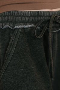 Zenana Acid Wash Fleece Palazzo Sweatpants with Pockets in Ash Black