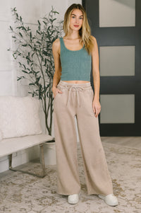 Zenana Acid Wash Fleece Palazzo Sweatpants with Pockets in Ash Mocha