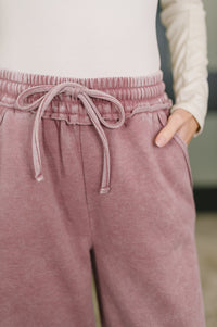 Zenana Acid Wash Fleece Palazzo Sweatpants with Pockets in Light Rose