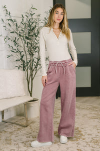 Zenana Acid Wash Fleece Palazzo Sweatpants with Pockets in Light Rose