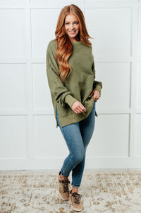 Oversized Side Slit Sweatshirt in Green