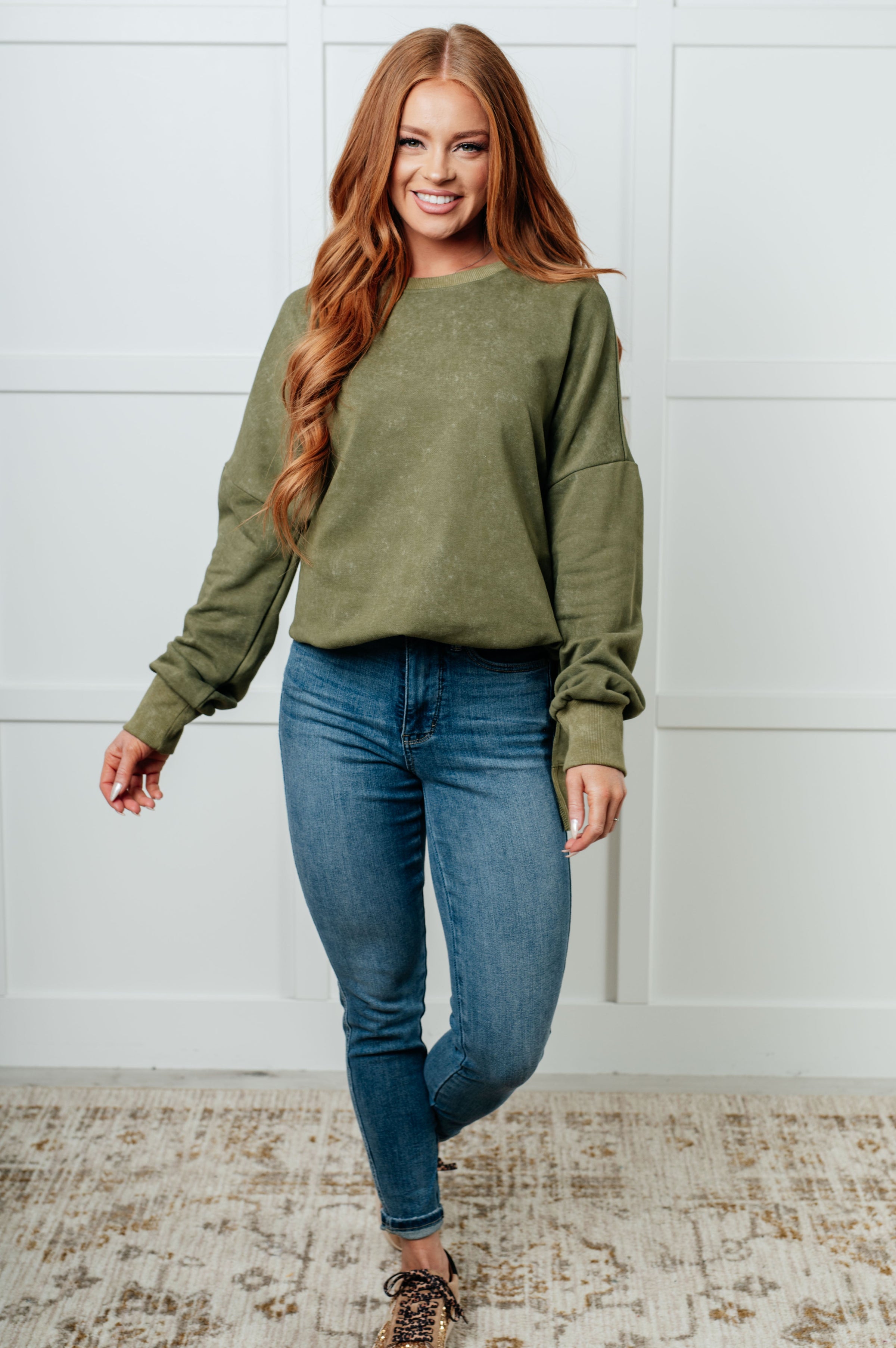 Oversized Mineral Washed Sweatshirt in Green