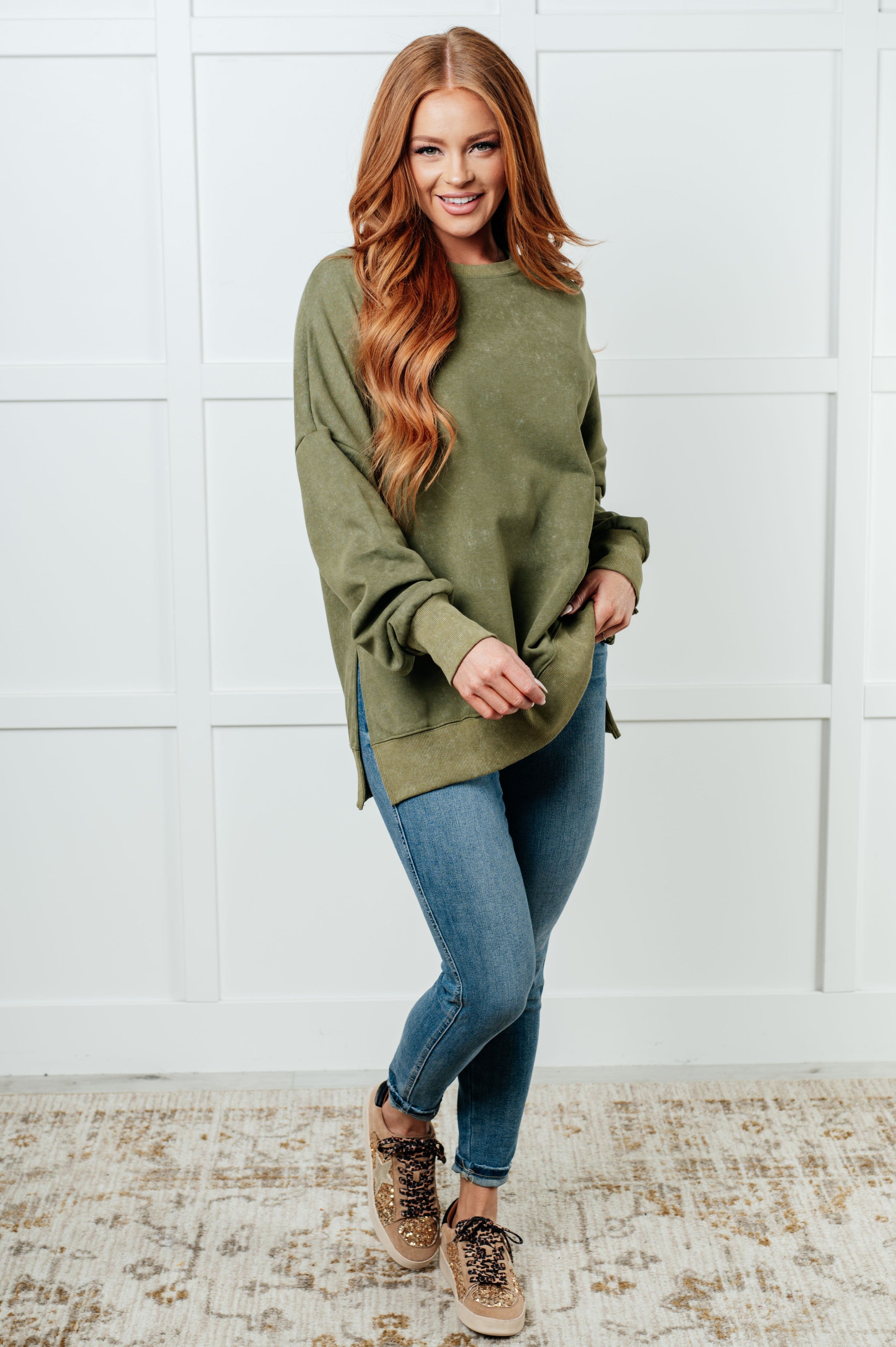 Oversized Mineral Washed Sweatshirt in Green