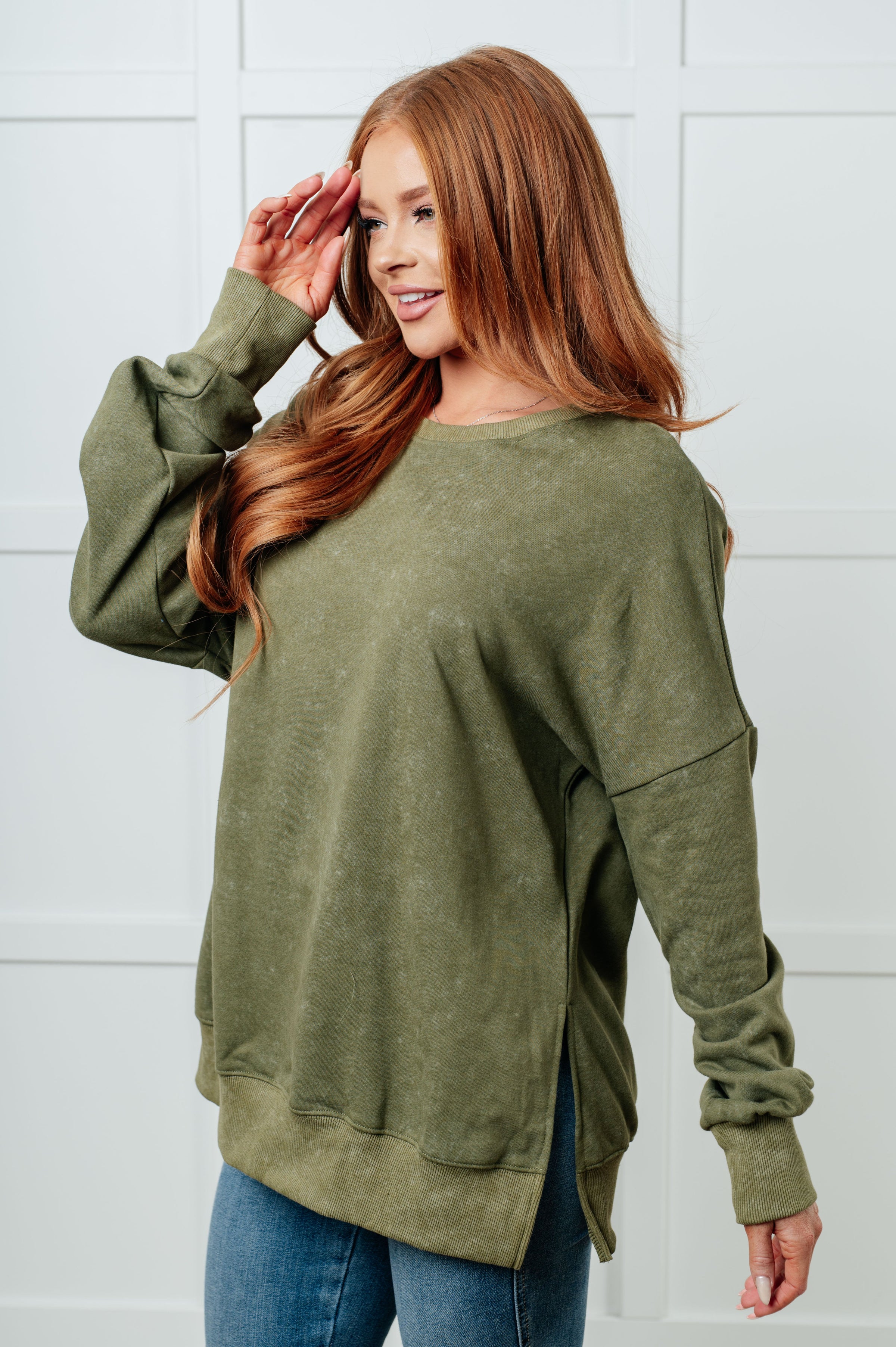 Oversized Mineral Washed Sweatshirt in Green