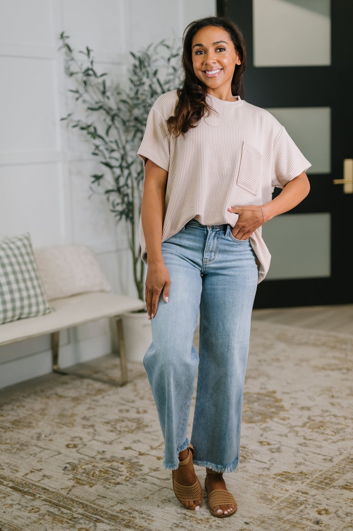 Zenana Textured Boxy Tee in Ash Mocha