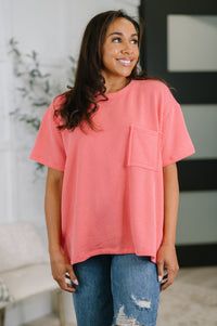 Zenana Textured Boxy Tee in Salmon