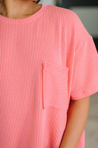 Zenana Textured Boxy Tee in Salmon