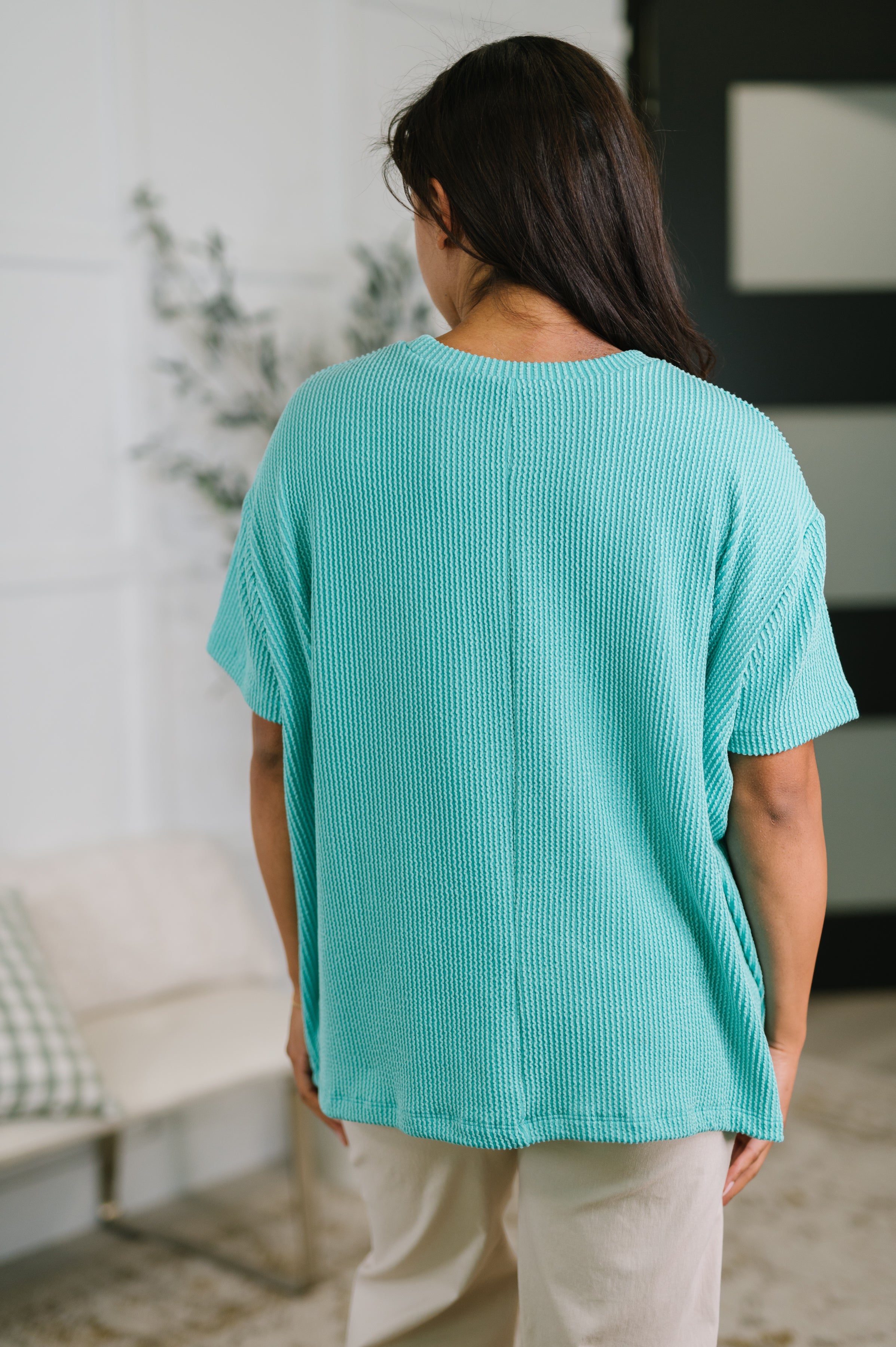 Zenana Textured Boxy Tee in Turquoise