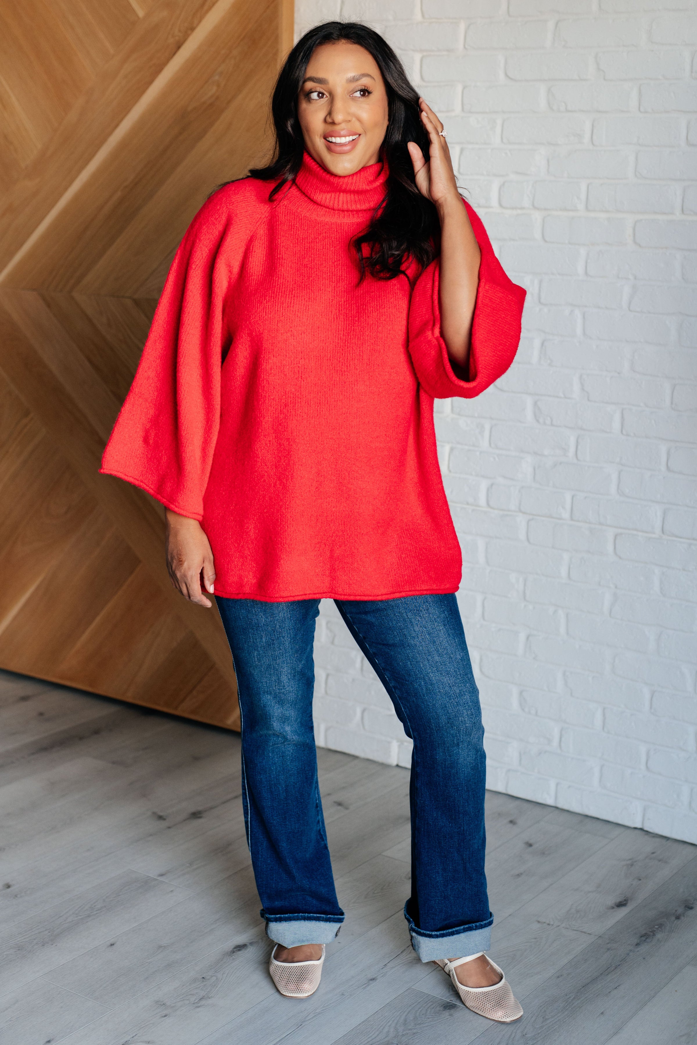 Dolman 3/4 Sleeve Turtleneck Sweater
