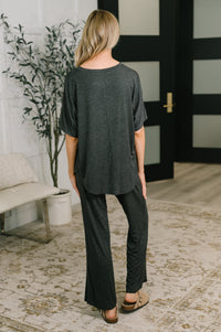 V-neck Short Sleeve Top and Bottom Lounge Set in Charcoal