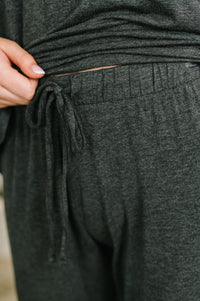V-neck Short Sleeve Top and Bottom Lounge Set in Charcoal