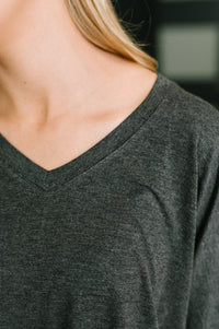 V-neck Short Sleeve Top and Bottom Lounge Set in Charcoal