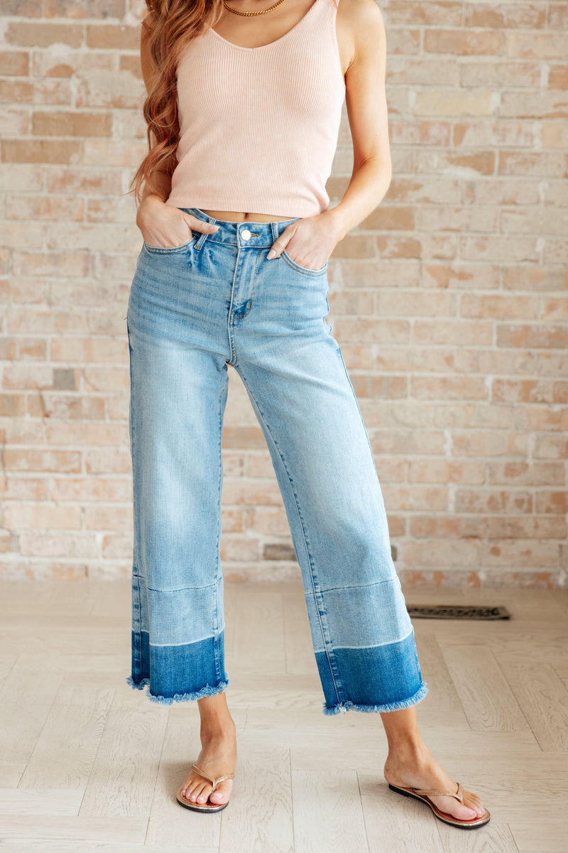 Judy Blue High Rise Release Hem Wide Leg Crop Jeans