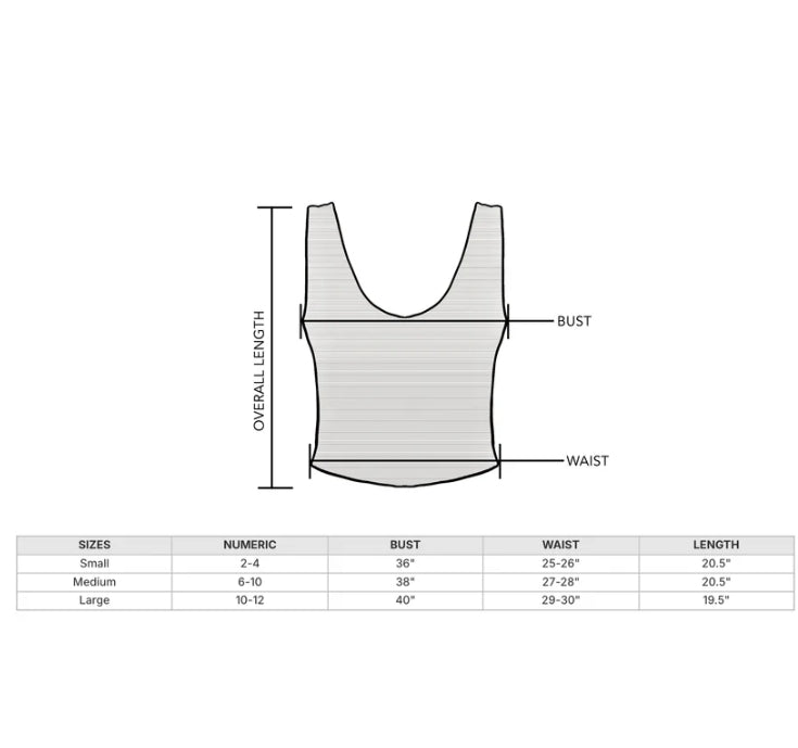 Lotus and Luna Restore Ribbed Tank Size Chart