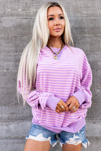 Ampersand Avenue Performance Fleece University Pullover - Orchid Stripe