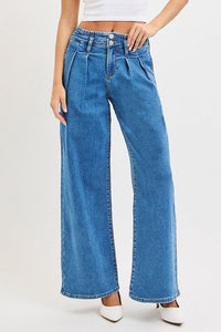Risen High Rise Pleated Wide Leg Jeans PW21332