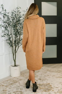 Cozy Companion Turtleneck Dress in Camel
