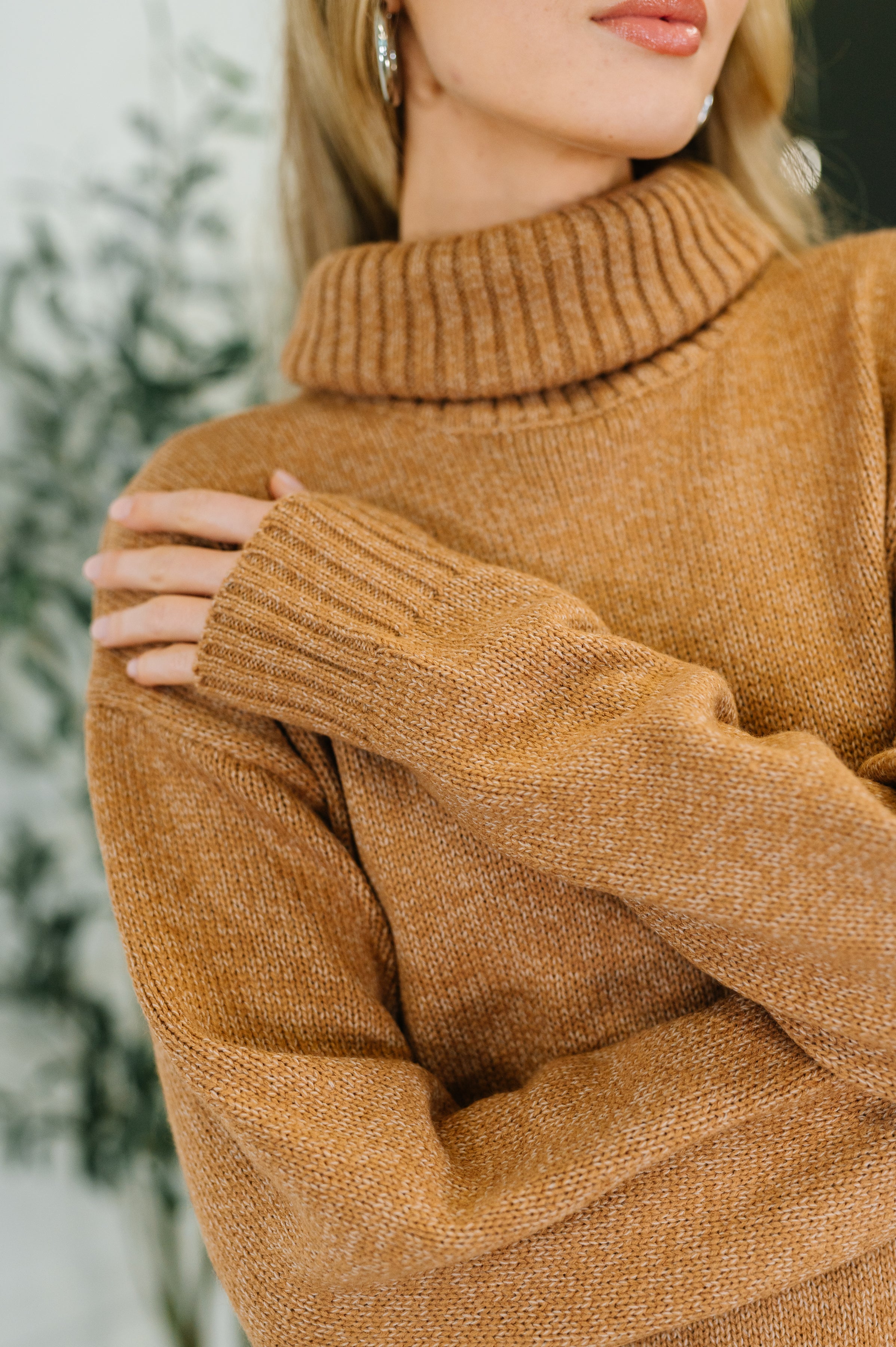 Cozy Companion Turtleneck Dress in Camel