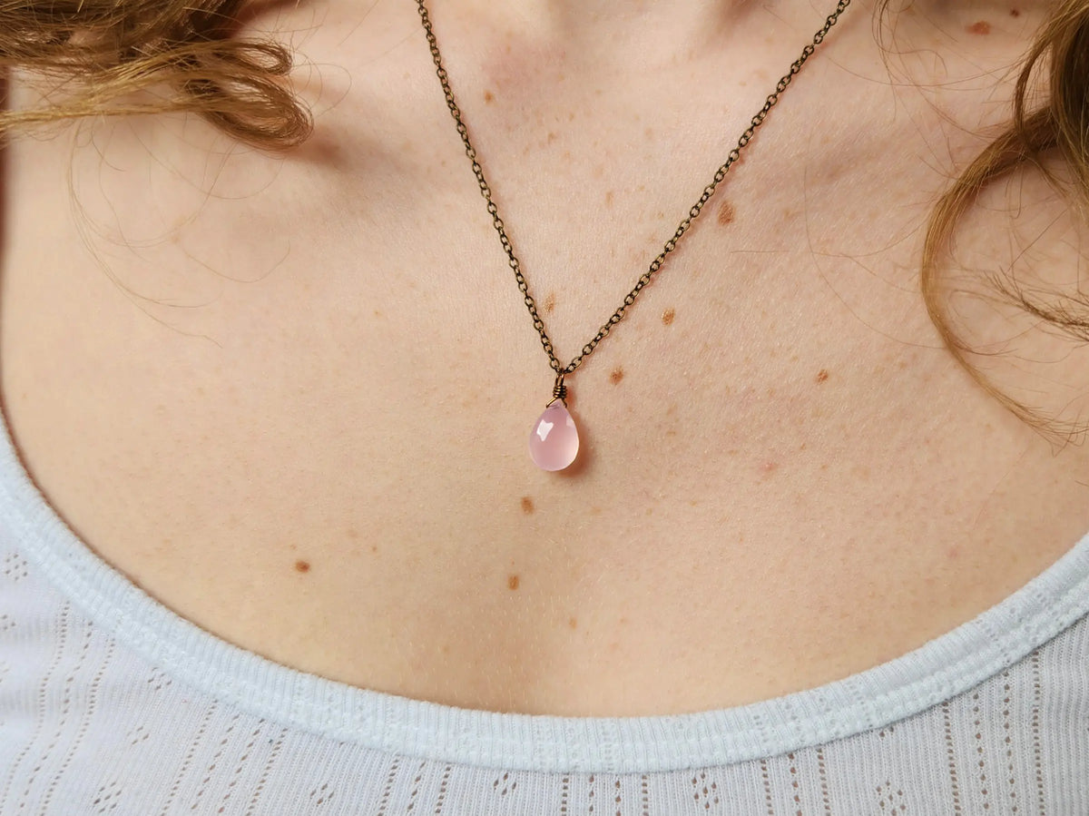 Pink Chalcedony Teardrop Pendant Necklace