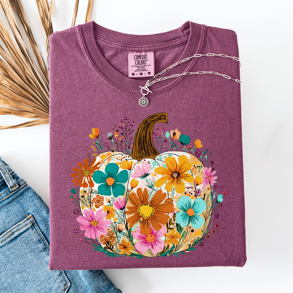 Pumpkin Floral Watercolor Comfort Colors Graphic Tee