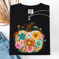 Pumpkin Floral Watercolor Comfort Colors Graphic Tee