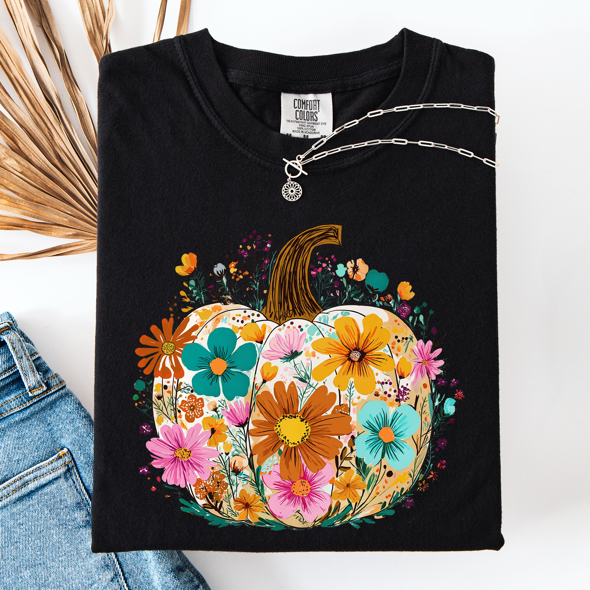 Pumpkin Floral Watercolor Comfort Colors Graphic Tee
