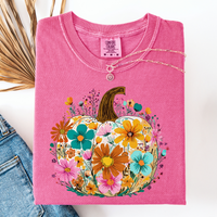 Pumpkin Floral Watercolor Comfort Colors Graphic Tee