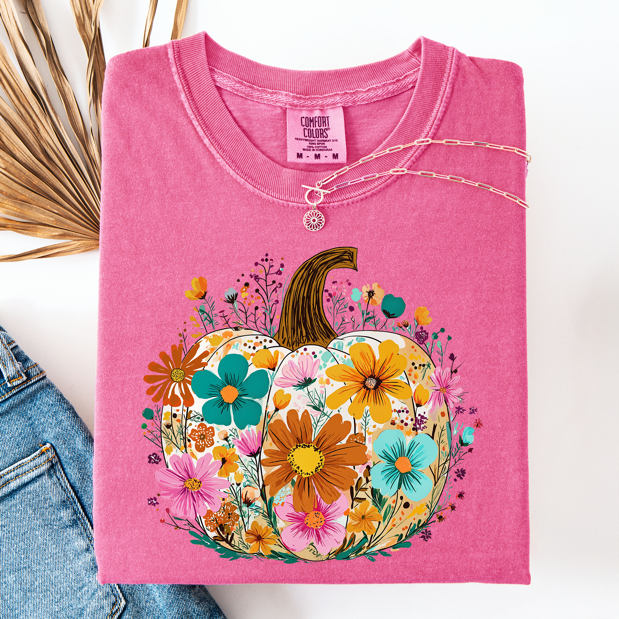 Pumpkin Floral Watercolor Comfort Colors Graphic Tee