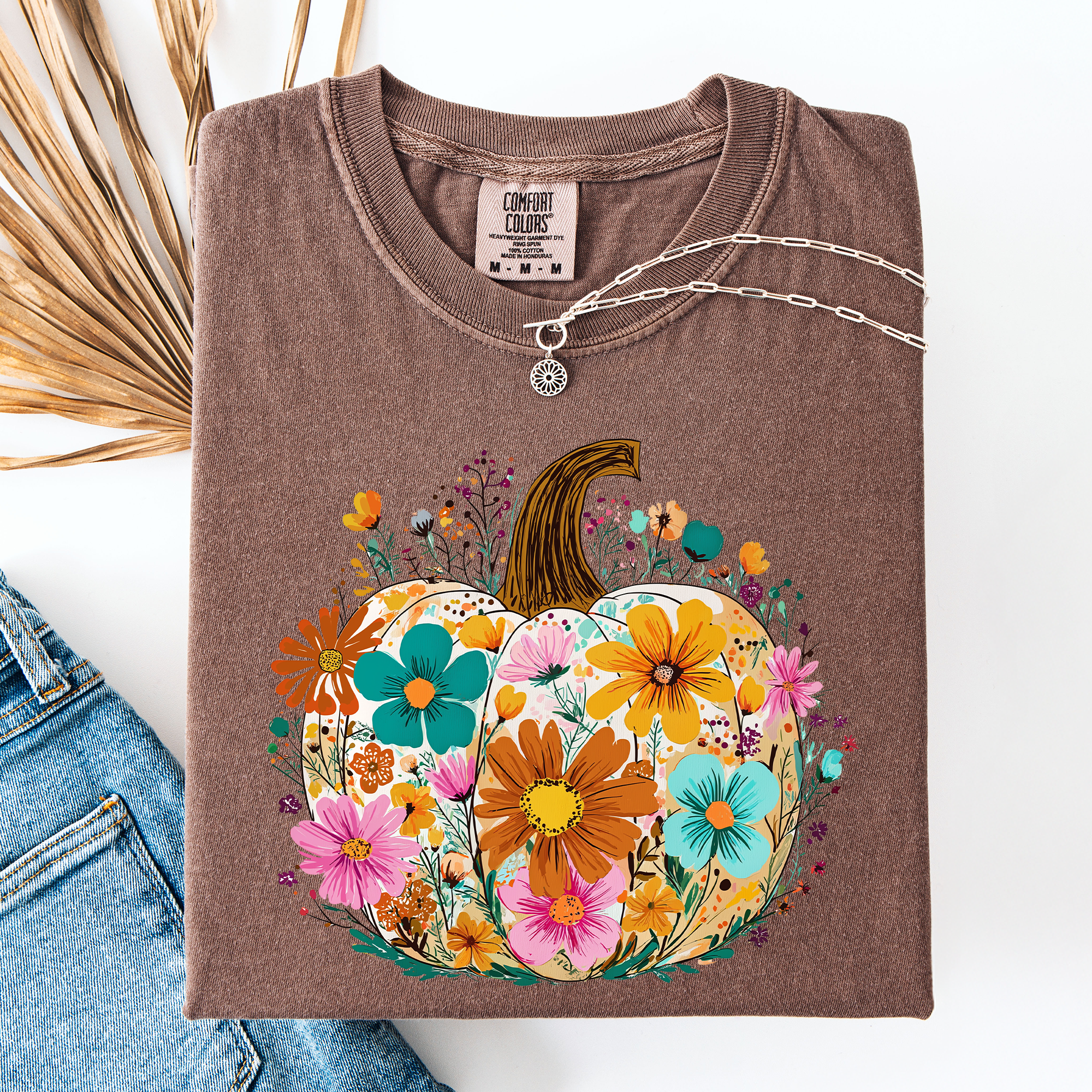 Pumpkin Floral Watercolor Comfort Colors Graphic Tee