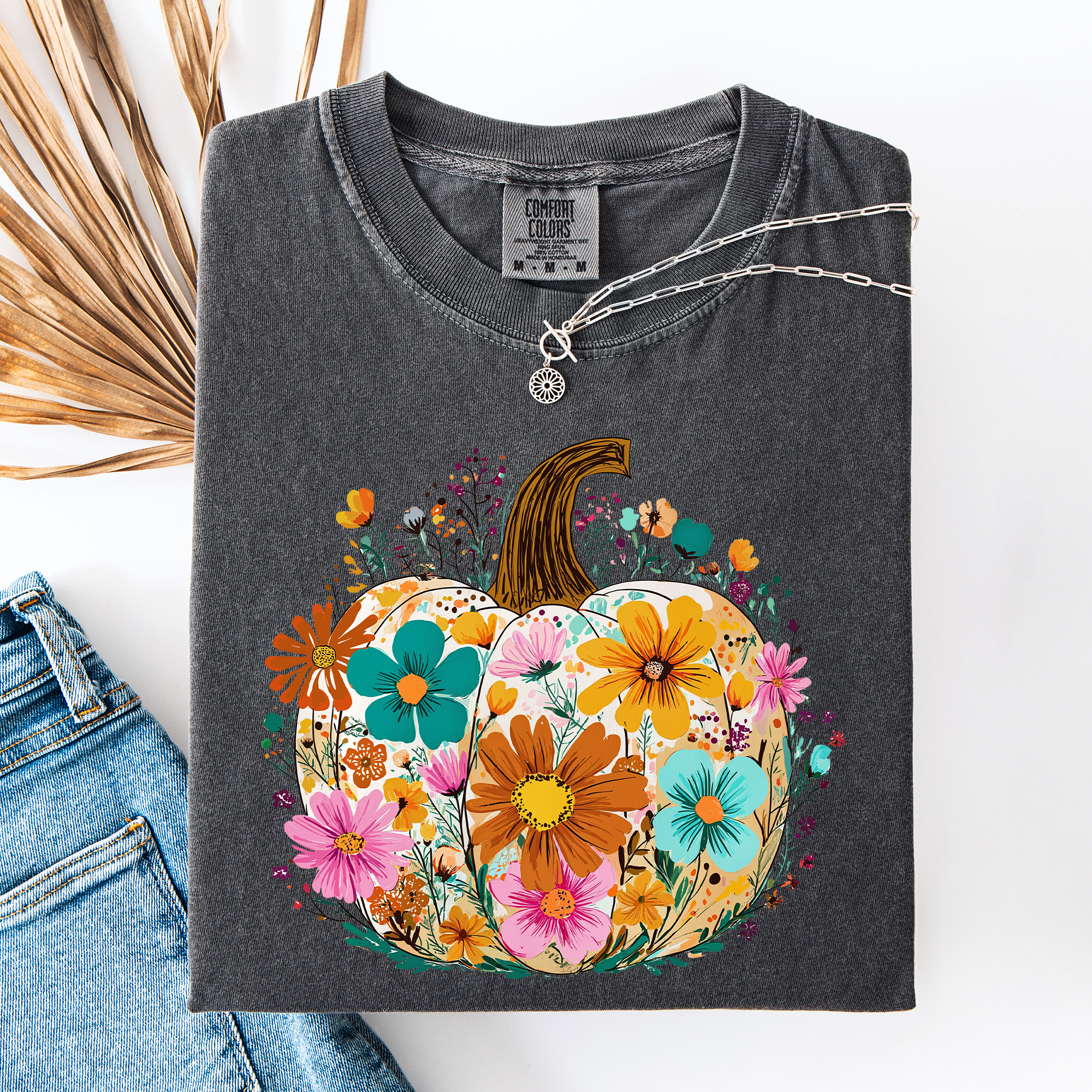 Pumpkin Floral Watercolor Comfort Colors Graphic Tee