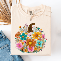 Pumpkin Floral Watercolor Comfort Colors Graphic Tee