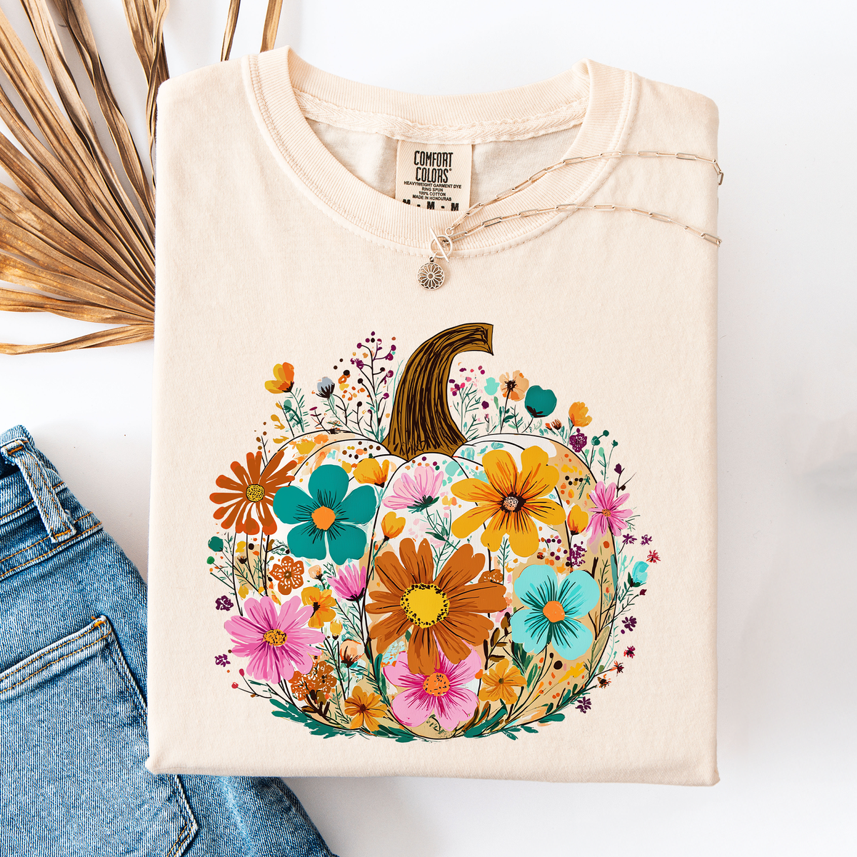 Pumpkin Floral Watercolor Comfort Colors Graphic Tee