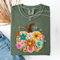Pumpkin Floral Watercolor Comfort Colors Graphic Tee