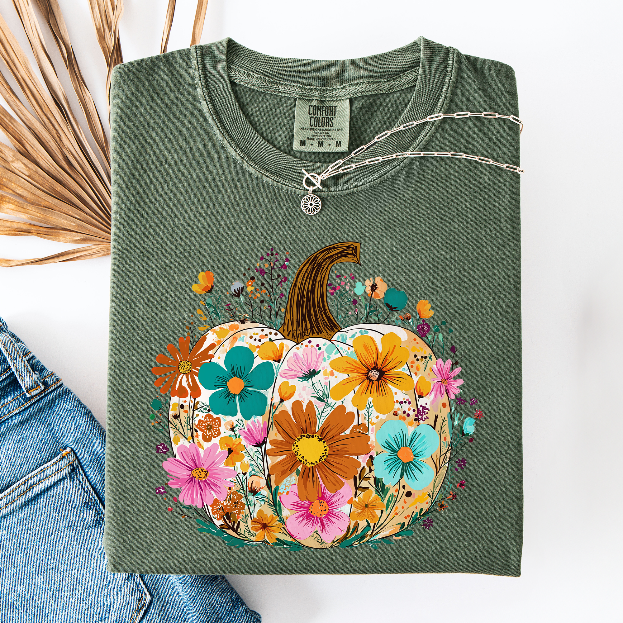 Pumpkin Floral Watercolor Comfort Colors Graphic Tee