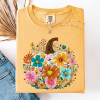 Pumpkin Floral Watercolor Comfort Colors Graphic Tee