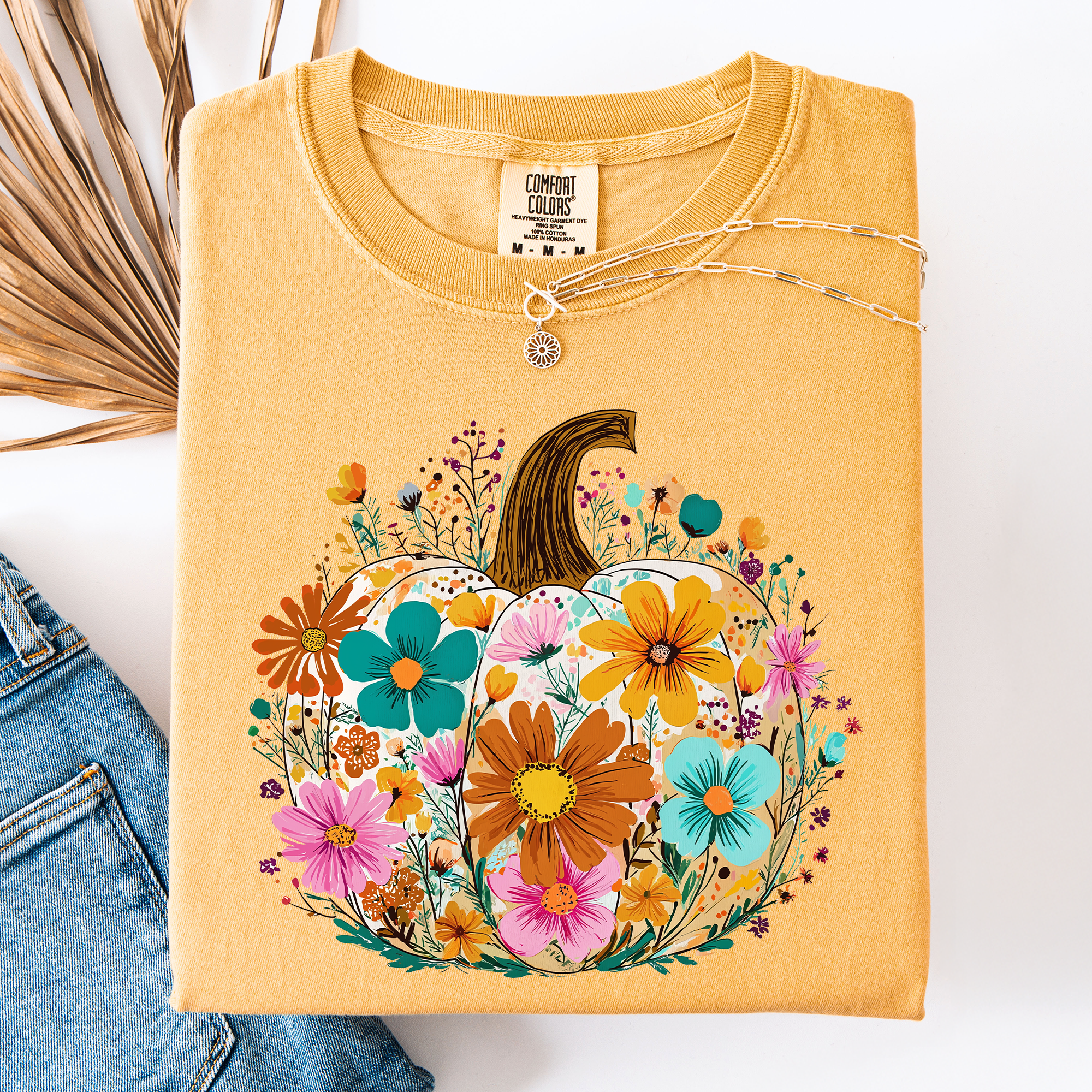 Pumpkin Floral Watercolor Comfort Colors Graphic Tee