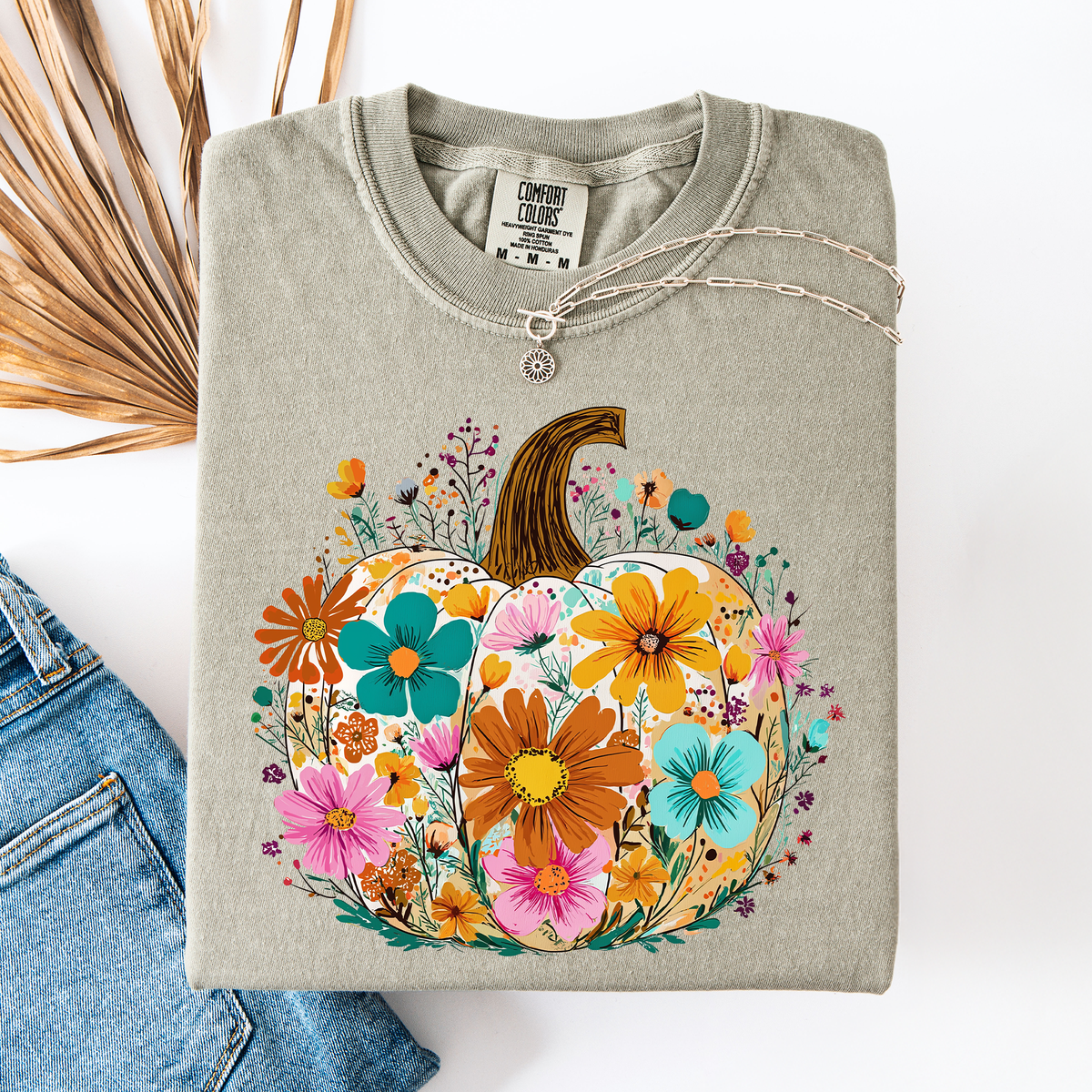 Pumpkin Floral Watercolor Comfort Colors Graphic Tee