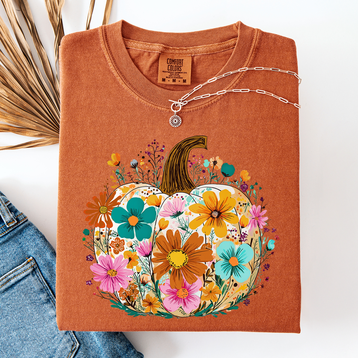 Pumpkin Floral Watercolor Comfort Colors Graphic Tee