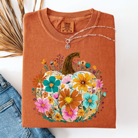 Pumpkin Floral Watercolor Comfort Colors Graphic Tee