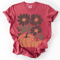 Pumpkins and Flowers Retro Autumn Comfort Colors Graphic T-Shirt Crimson