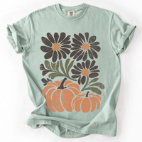 Pumpkins and Flowers Retro Autumn Comfort Colors Graphic T-Shirt Sage