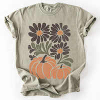 Pumpkins and Flowers Retro Autumn Comfort Colors Graphic T-Shirt Sandstone