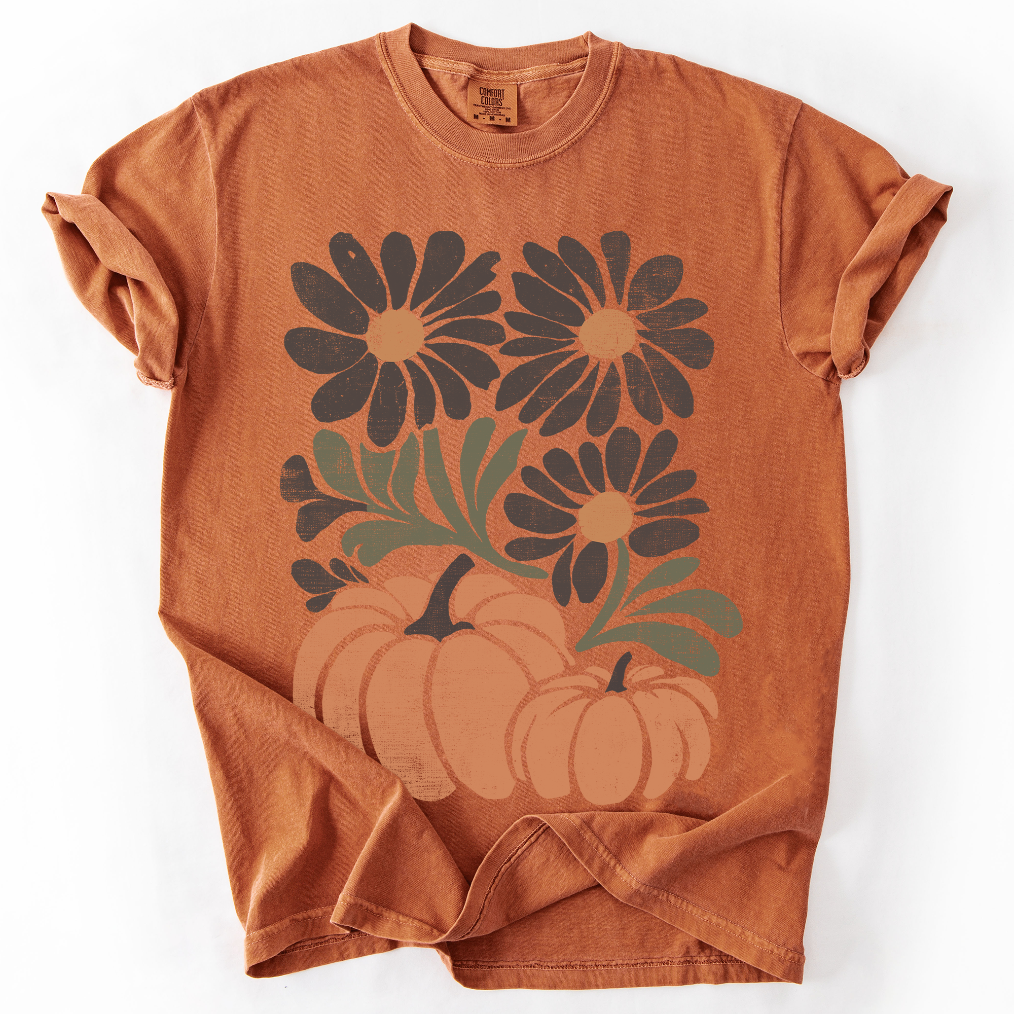 Pumpkins and Flowers Retro Autumn Comfort Colors Graphic T-Shirt Yam