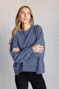 Quick Fix Mineral Wash Crew Neck Pullover in Psychic Blue