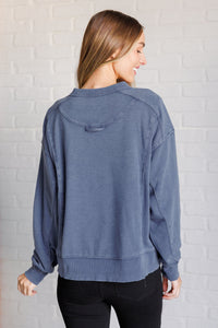 Quick Fix Mineral Wash Crew Neck Pullover in Psychic Blue