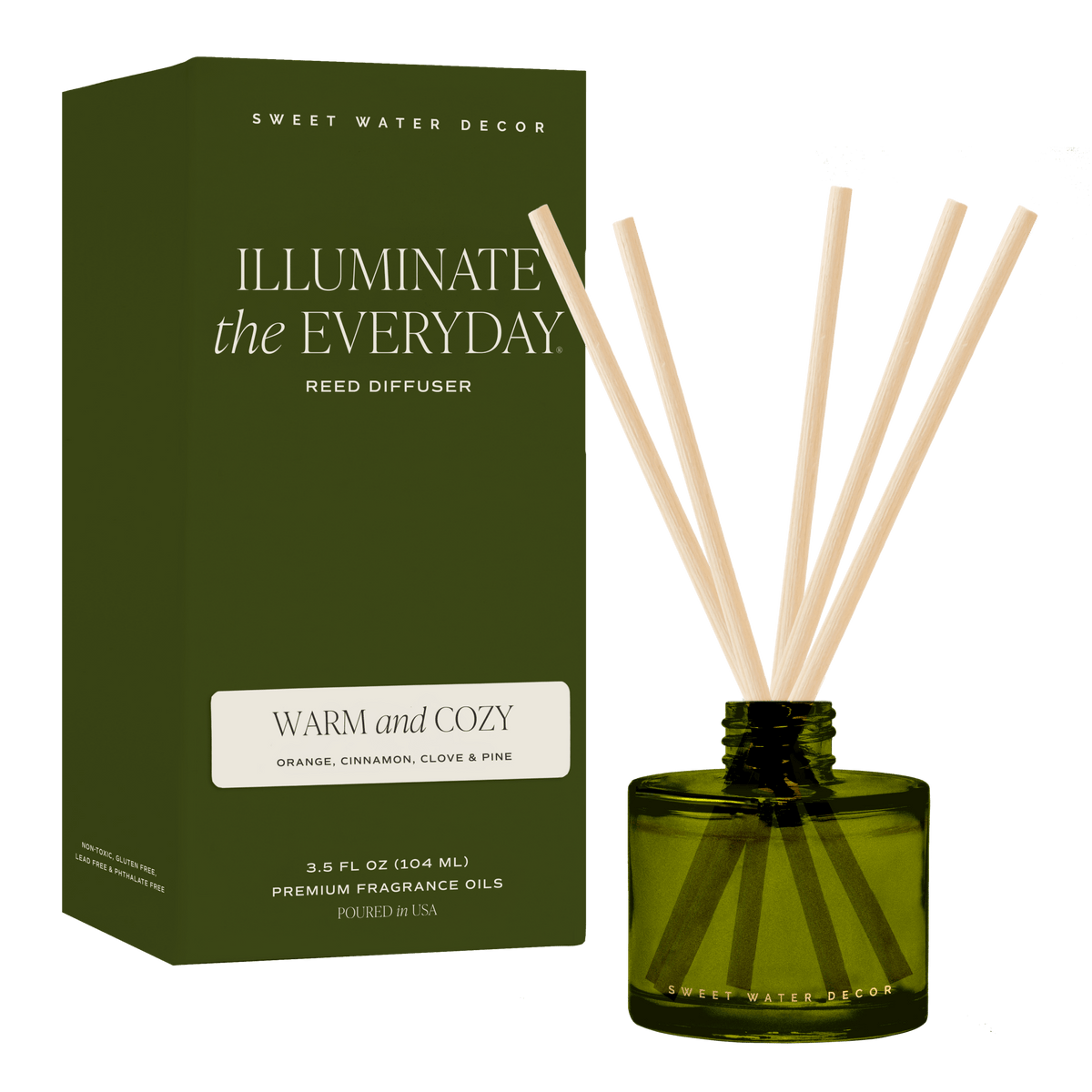 Sweet Water Decor Warm and Cozy Olive Tinted Glass Jar Reed Diffuser