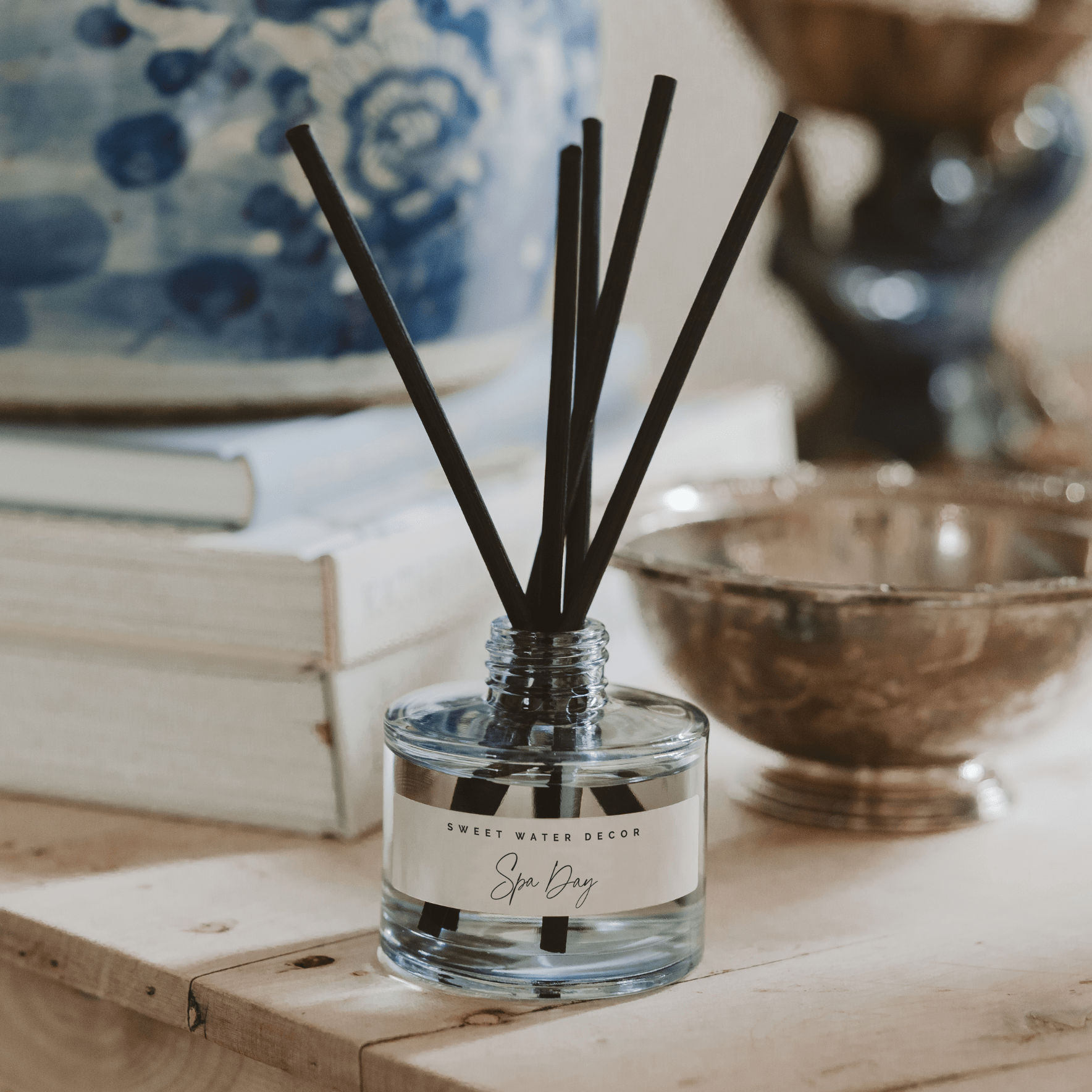 Sweet Water Decor Spa Day Blue Tinted Glass Jar Reed Diffuser