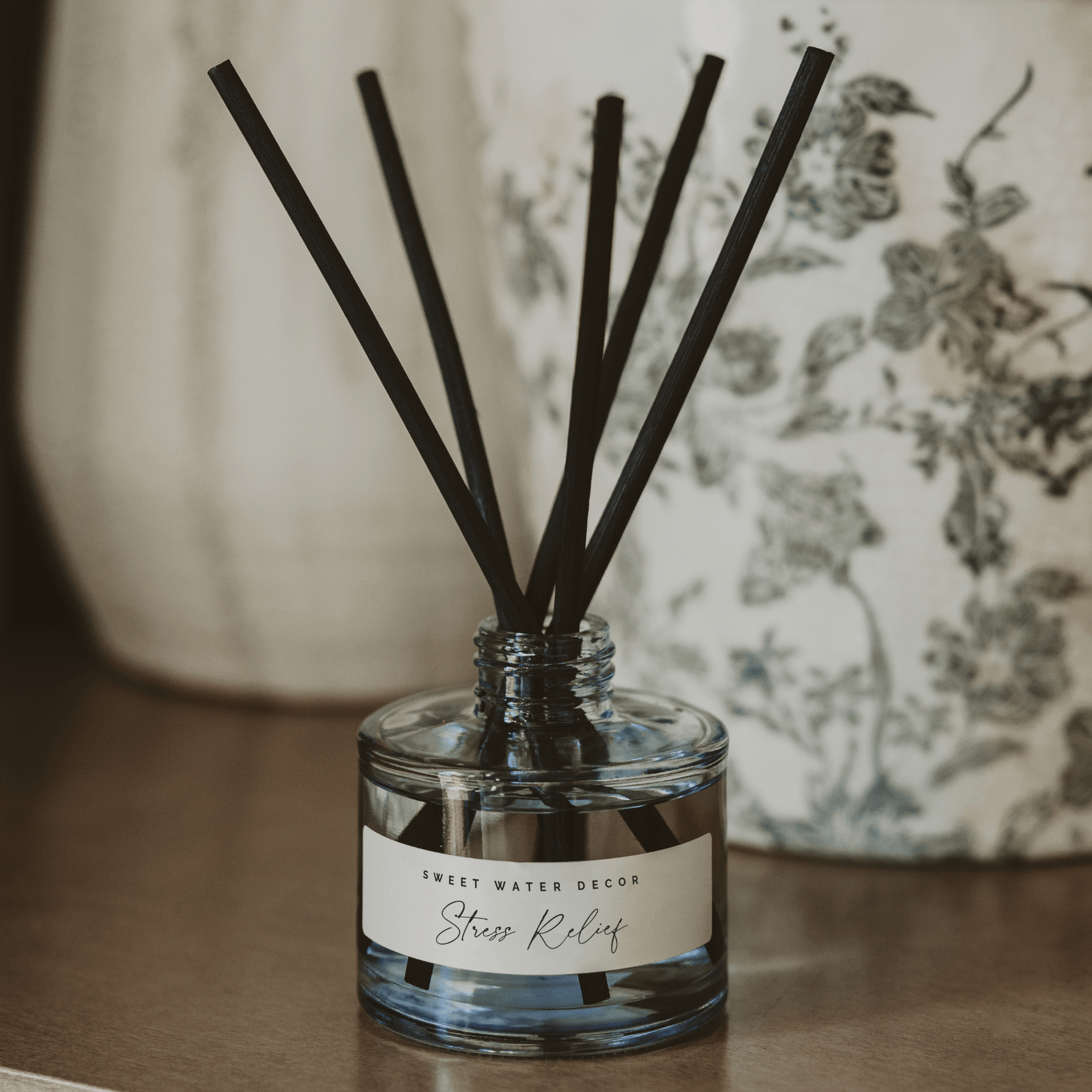 Sweet Water Decor Stress Relief Blue Tinted Glass Jar Reed Diffuser